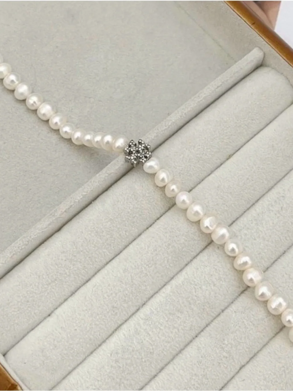 Tory Burch White Freshwater Pearl Bracelet with Crystal Logo Accent